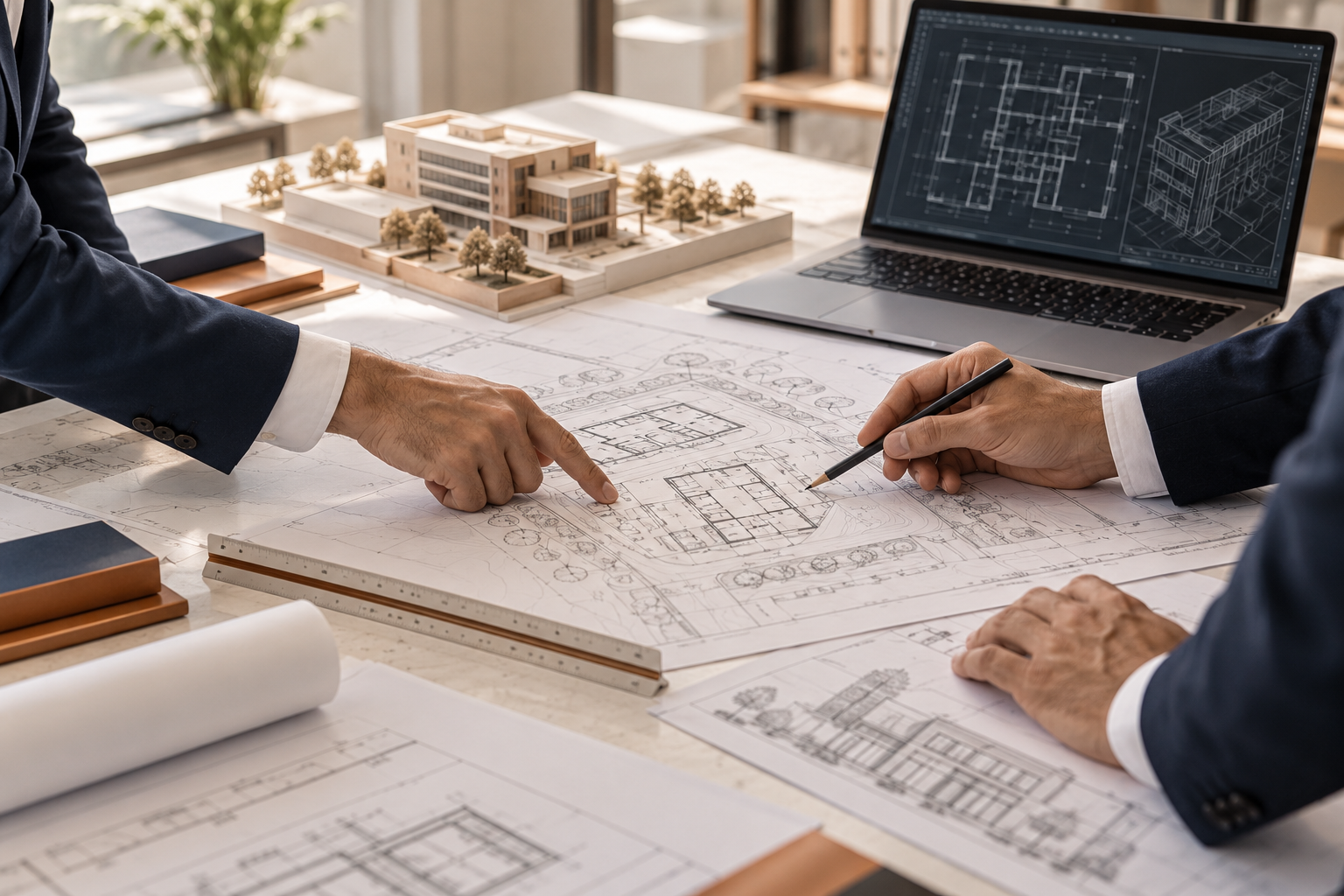 Engineering coordination with drawings, a building model and digital plans